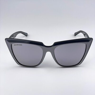 Balenciaga Women Sunglasses Shiny Silver Grey Mirrored Cat Eye
