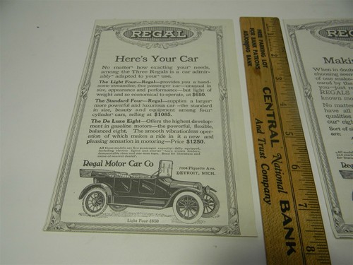 Regal Motor Car Co. 1915 Light Four lote de 2 anuncios anuncios de autos antiguos - 1K2 - Imagen 2 de 3