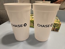 Lot of 2 New Chase Bank with Logo (JP Morgan) Black & White Plastic Cup