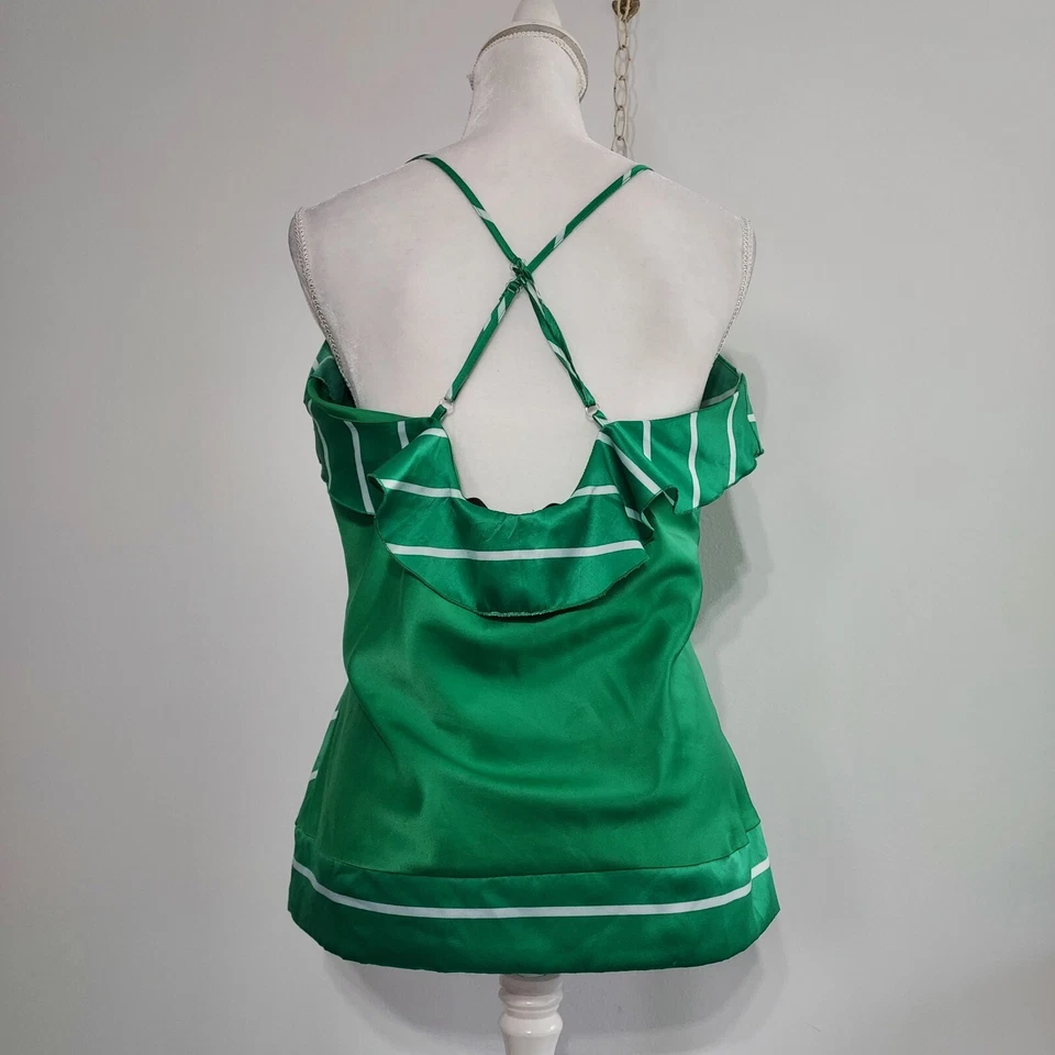 Camisola Rocawear Tank Volantes XL Correa de Espagueti Rayas Verdes Blanco Fairycore Foto 2 de 4