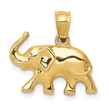 Solid 10K Yellow Gold 17mm Elephant Charm 3-D Lucky Pendant or Necklace - C3533