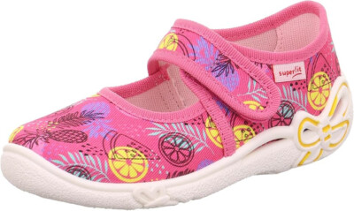 SUPERFIT  Mädchen Hausschuh LEINEN atmungsaktive Sohle  KLETT  pink
