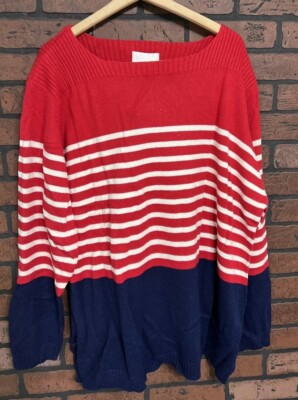 #ad #ad Susan Graver Striped Nautical Sweater Top Womens Size 3X Blue QVC $29.99