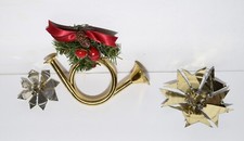 Lot of French Horn Bugle Trumpet with Wreath and Metal Flower Christmas Ornament