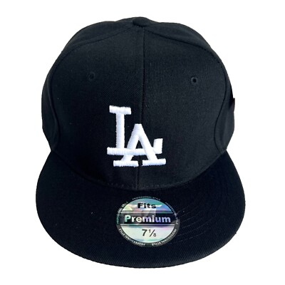 Mens LA Dodgers Baseball Cap Fitted Hat Flat Brim Multi Size Black/white  logo