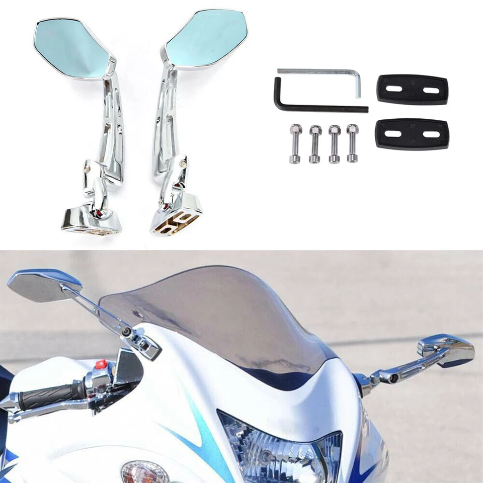 Chrome Racing Sports Bike Mirrors Fit For Kawasaki ZX750 ZZR600 ZX7R Left-Right Foto 2 de 4