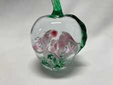 Gibson 1995 Glass Apple with Blossoms Paperweight Desk Ornament