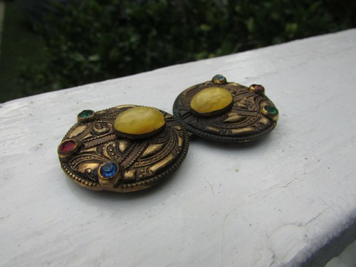 STUNNING ANTIQUE ART DECO BELT BUCKLE COLORFUL STONES GREAT DESIGN - Picture 4 of 5