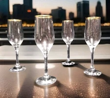 4 Circleware Tulip Gold Collection Champagne Flute Glasses 8"H 8oz