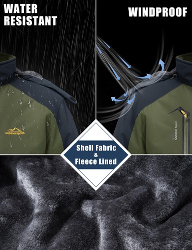 Men's Winter Coats Water Resistant Ski Snow Jacket Warm Fleece Parka Hoodie Coat - Picture 2 of 41