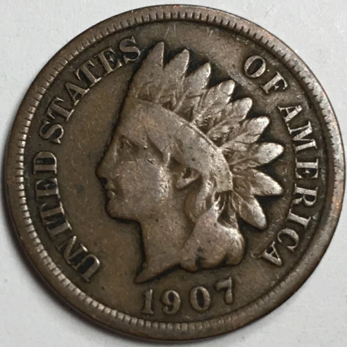 1907 United States Indian Head Cent Penny - Very Good (VG) KM#90a - IH07VG