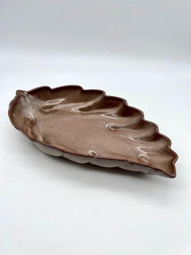 Vintage Frankoma #226 Redware Pottery Brown Glaze Leaf Serving Dish Bowl 12.5"
