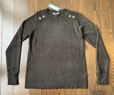 Pink Clover Gray Carson Crew Neck Button Detail Sweater Stitch Fix NEW Sz Small