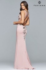  398New Faviana s10022 Long Stretch FailleSatin PROM Formal Pageant Dress Sz8 10