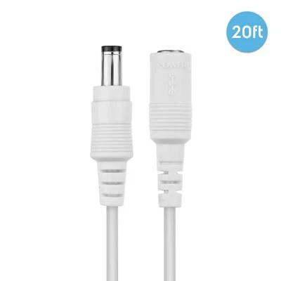 Amcrest White 20ft Power Extension Cable AC 12V Adapter 20 foot ft 20FTEXTW-12V