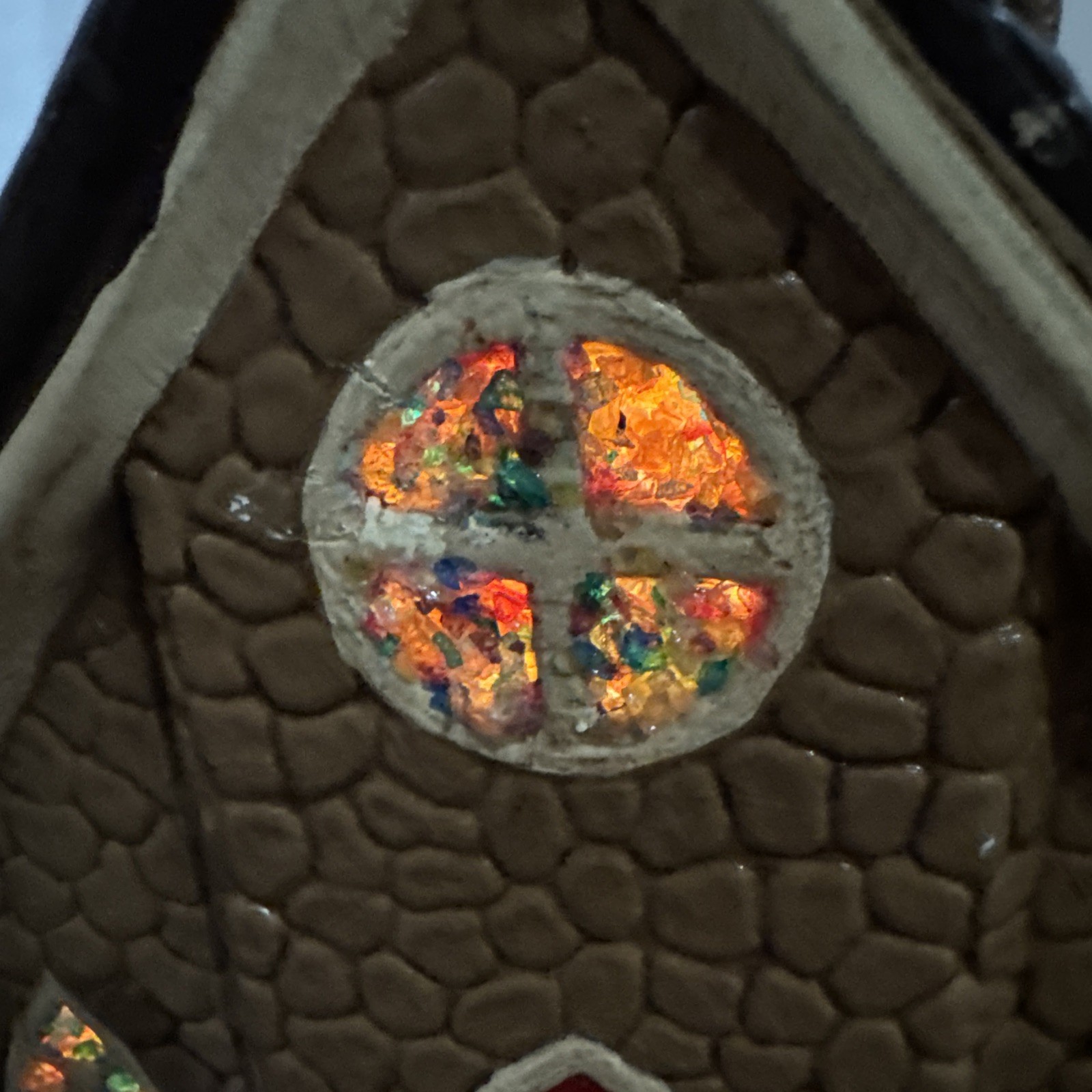 VTG Byron Molds Christmas  Ceramic Light up Church Stained Glass & Steeple 16” H