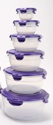 LocknLock  6-Pc Storage Round ,Nestable ,Food Bowl  K92659  Eggplant