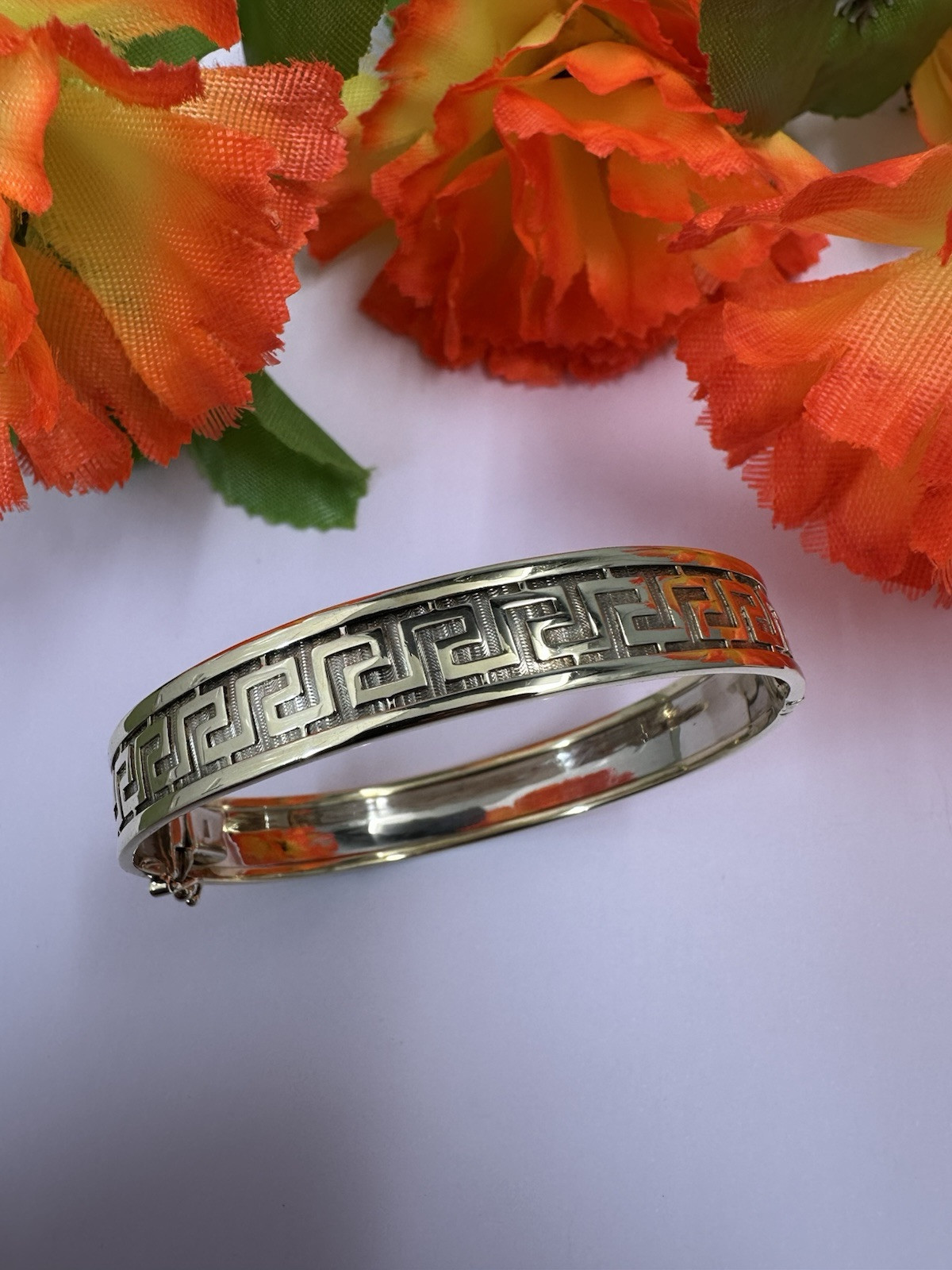 9ct Key Pattern Yellow Gold Bangle 19.5 Grams
