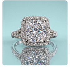 Lab Created 3.30 CTs. Cushion Shape Diamond Engagement Ring size 7