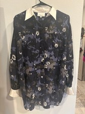 3.1 Phillip Lim 100 Silk Camouflage Blouse Contrast Collar Blue Camo 2