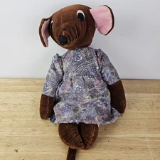 Vintage Stuffed Animal Brown Mouse Rat in Purple Dress & Bloomers Doll