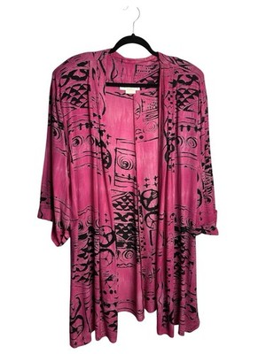 Vintage 80s Sharon Anthony Woman Duster Size 20W Pink Geometric Art to Wear USA