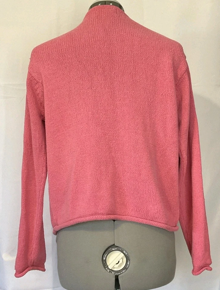 Cárdigan Suéter LL Bean De Colección Para Mujer Pequeño Dobladillo Enrollado Rosa Mezcla Seda Abotonable Foto 3 de 4