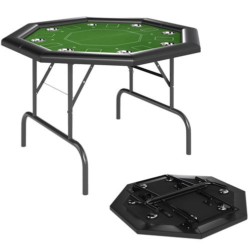 Poker Table 8 Player Folding Portable Octagon Blackjack Stainless Cup Holders - Picture 11 of 12