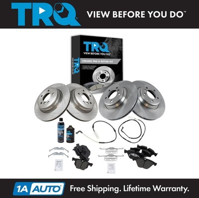 TRQ Brake Rotor & Premium Ceramic Pad Kit w/ Sensors Front & Rear w/Chemicals