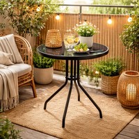 Bistrotisch Rund Ø60Xh70Cm Glas/Metall Schwarz Balkontisch Glastisch Gartentisch