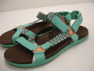 Women's sz 10 M Merrell Around Town Sunvue Woven Turquoise Sandals Stretch Cork