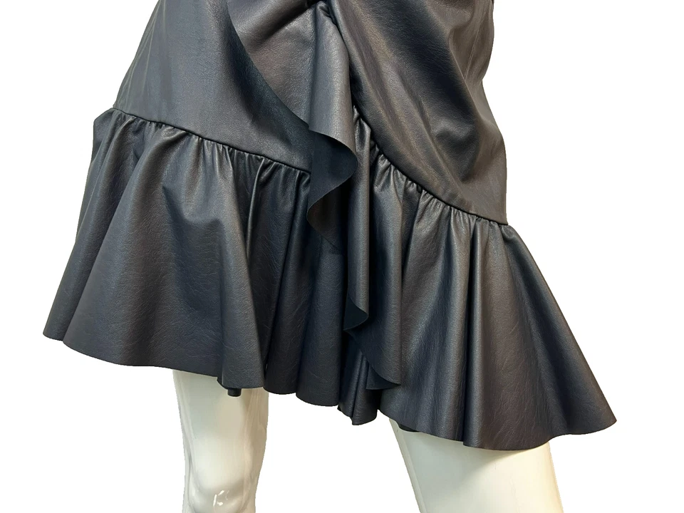 NUEVO CON ETIQUETAS Rebecca Taylor Minifalda de Cuero Vegano con Volantes Azul Marino Forrada con Cremallera Trasera, 6 Foto 4 de 4