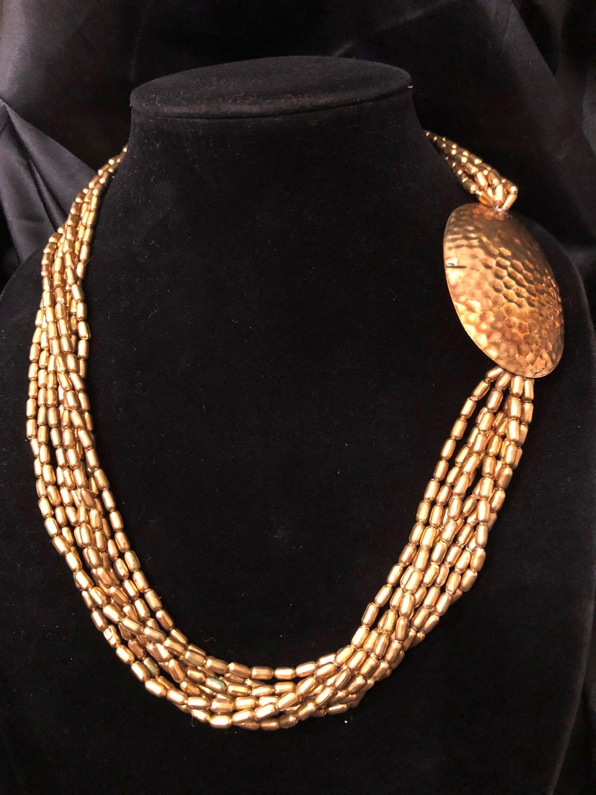 Hammered Brass Statement Necklace Mid Century MOD… - image 3