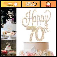 70th Birthday Cake Topper - Gold Rhinestone Cheers Decoration for Anniversary Pa
