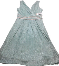 NWT R M Richards Sleeveless V-Neck Dress Sz 6 Rhinestone Shimmer Seafoam Green