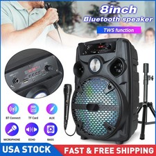 1100W Portable Bluetooth Party Speaker with Stand 8" Subwoofer Sound System Mic