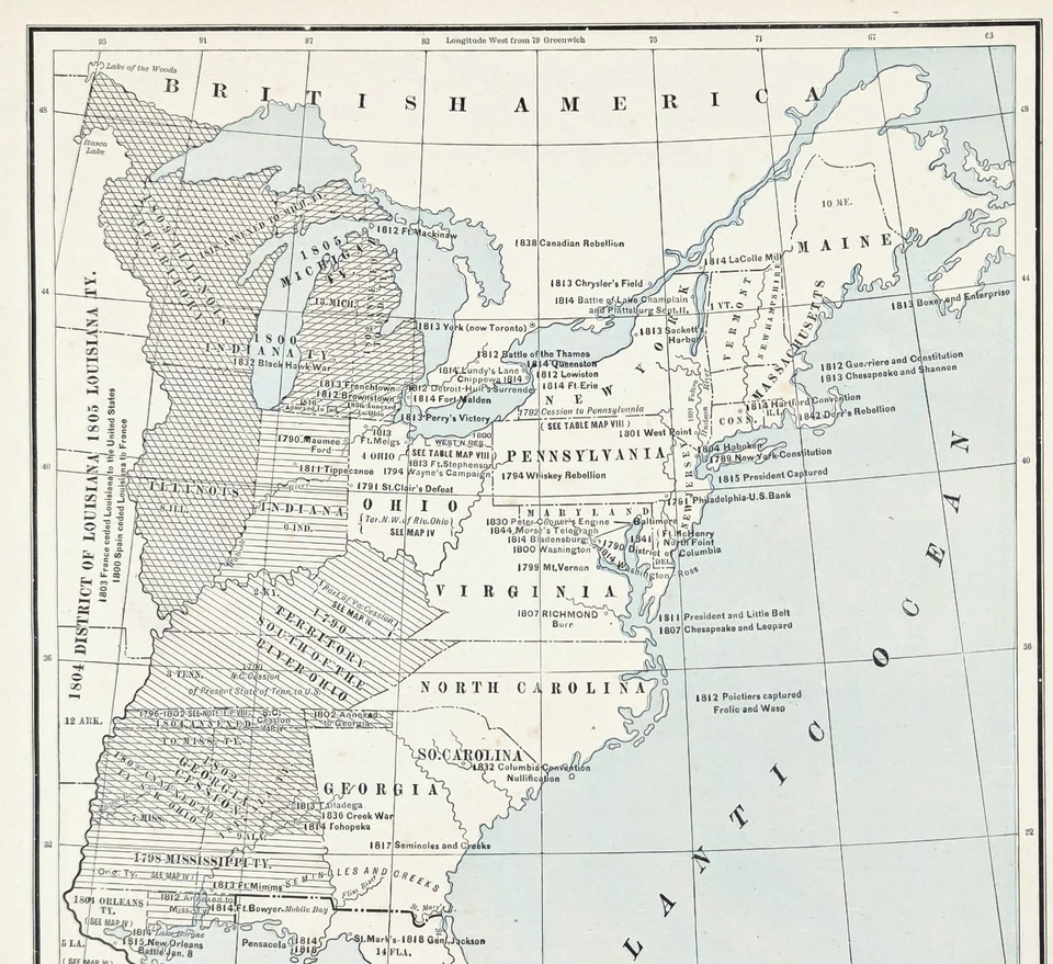 1887  UNITED STATES -  Map ORIGINAL  LAND CESSIONS - WARS - FLORIDA TERRITORY - Image 2 of 3