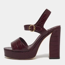 Tory Burch Burgundy Embossed Crocodile Maritine Sandals Size 38