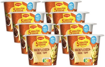 MAGGI 5 Minuten Terrine Hackfleisch Käse Topf, leckeres Fertiggericht (8 x 51g)