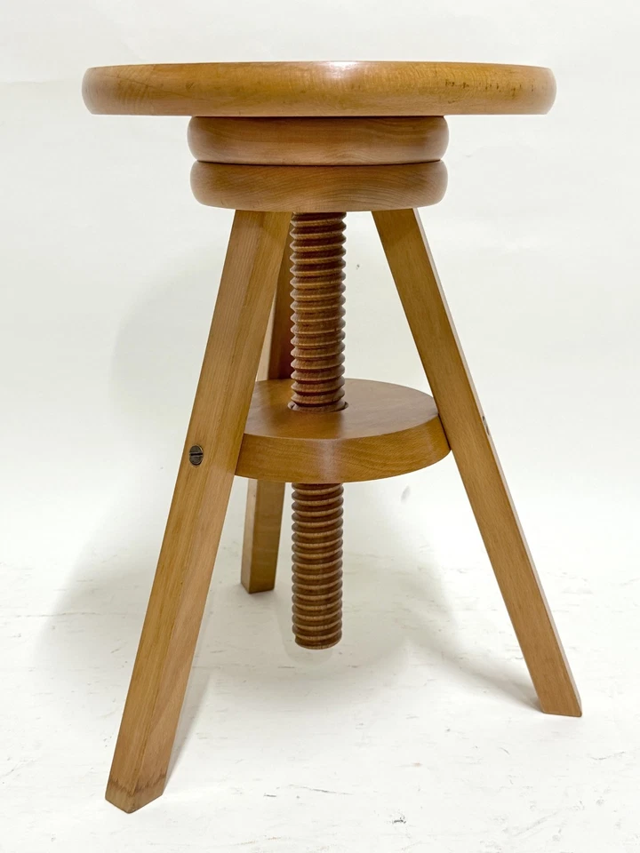 Tabouret à Vis Tripode - Architecte Horloger Atelier - Hêtre Massif - Vintage - Photo 4/4