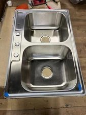 33x22 Drop In Topmount Double Bowl Kitchen Sink 18 Gauge Stainless Steel Sink