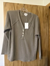 Andre by Unit Mocha Raised Rib Exposed Seam Top Size XL NWT