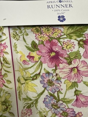 One April Cornell pink Floral 100% Cotton Table Runner  16 in x 90 NWT 