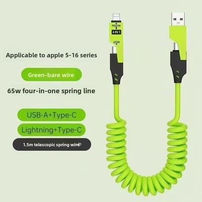 65W 4 in 1 Fast Charging Cable USB C to USB C For iPhone Charger CarPlay Cord US