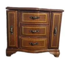 Vintage Wooden Tabletop Jewelry Box w Drawers and side Doors 9" high READ