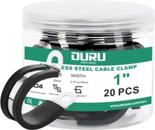 OURU 20pcs 1 Inch Stainless Steel Cable Clamps, Rubber Coated, Black
