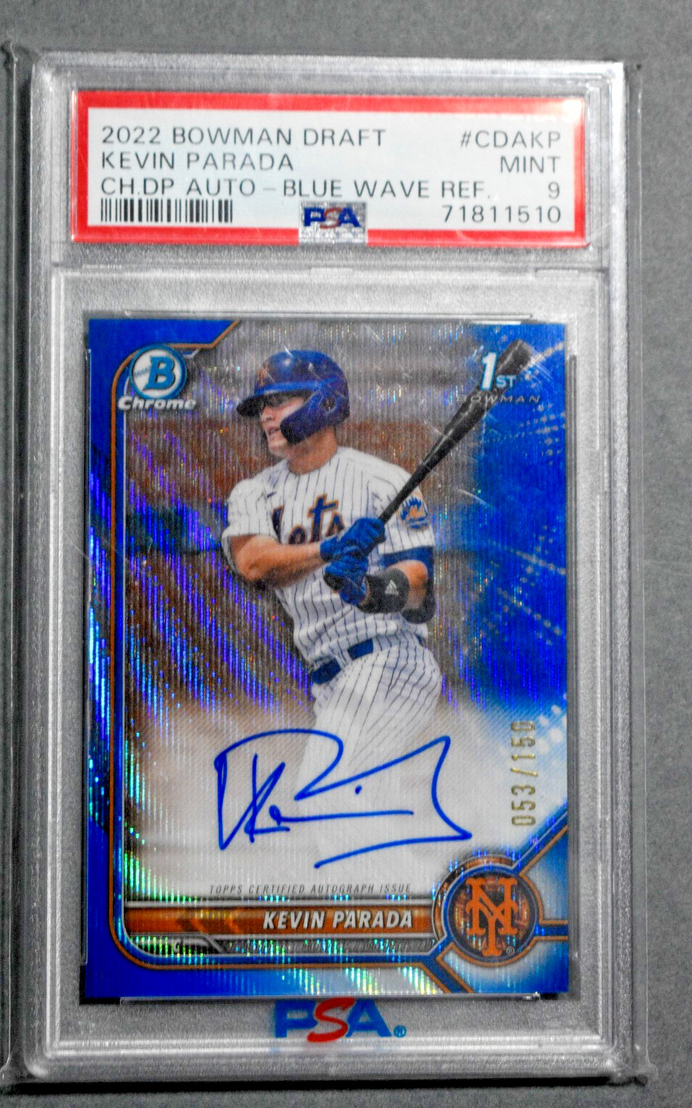 2022 Bowman Draft Kevin Parada Blue Wave Auto /150 PSA 9 Mets