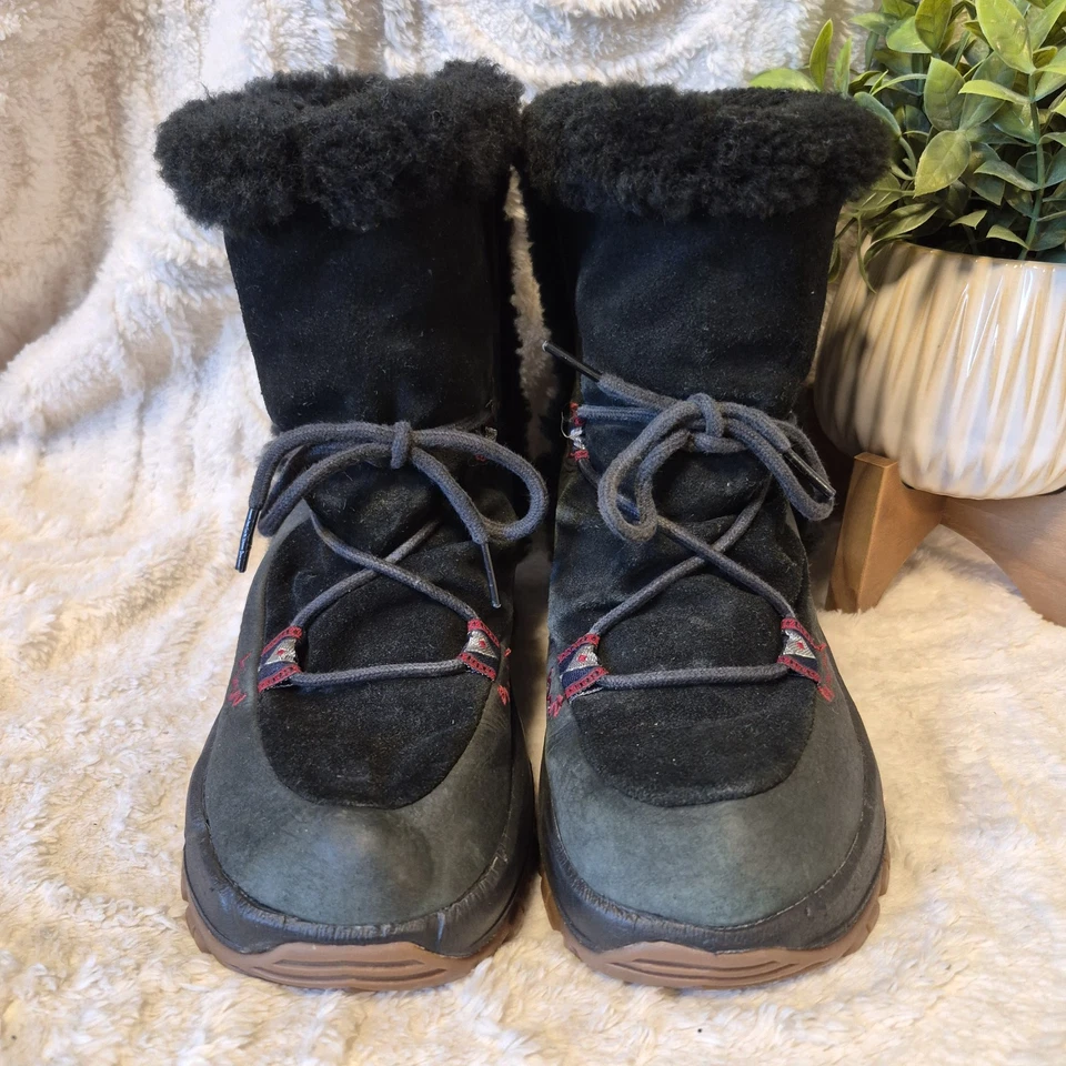 Ulu Botas de Cuero Negro Sherpa Forradas con Cordones Para Mujer Impermeables Exterior Talla 7 Foto 2 de 4