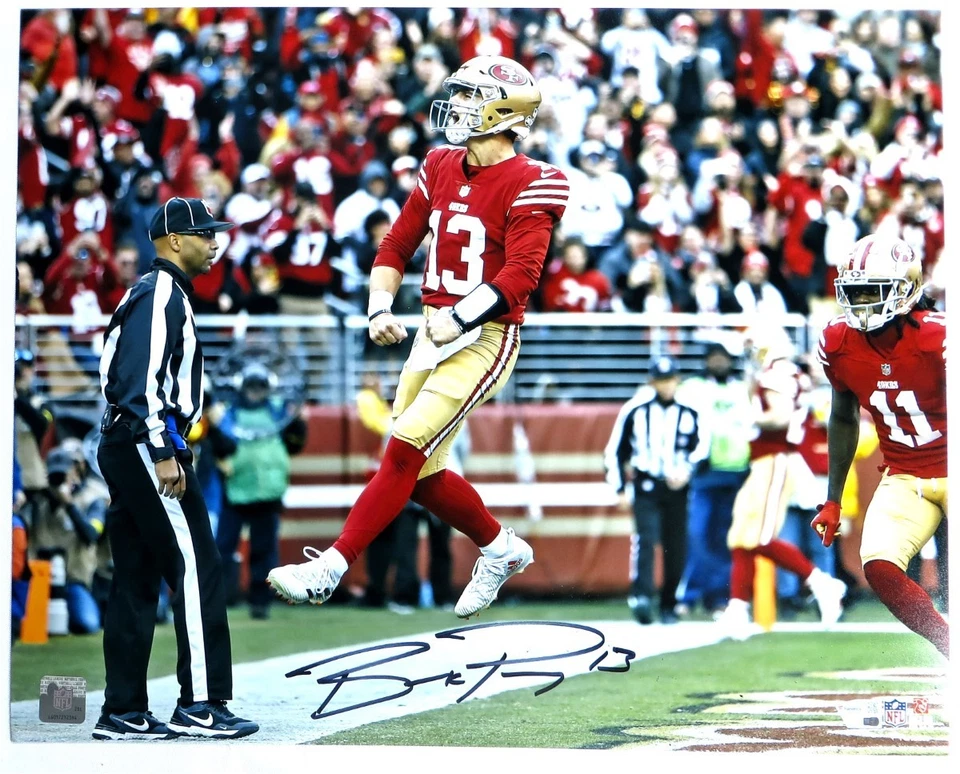 Foto autografiada firmada por Brock Purdy 16X20 49ers en el aire celebración fanáticos certificado de autenticidad