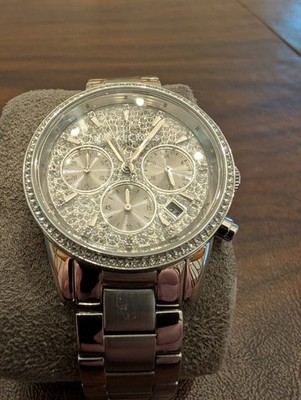 Michael Kors Women's Ritz Chronograph Silver-Tone Stainless Bracelet  37mm
